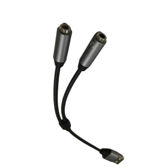 Arnês de fio eletrônico OEM Um USB para dois Adaptador Jack de fones de ouvido de 3,5 mm 1
