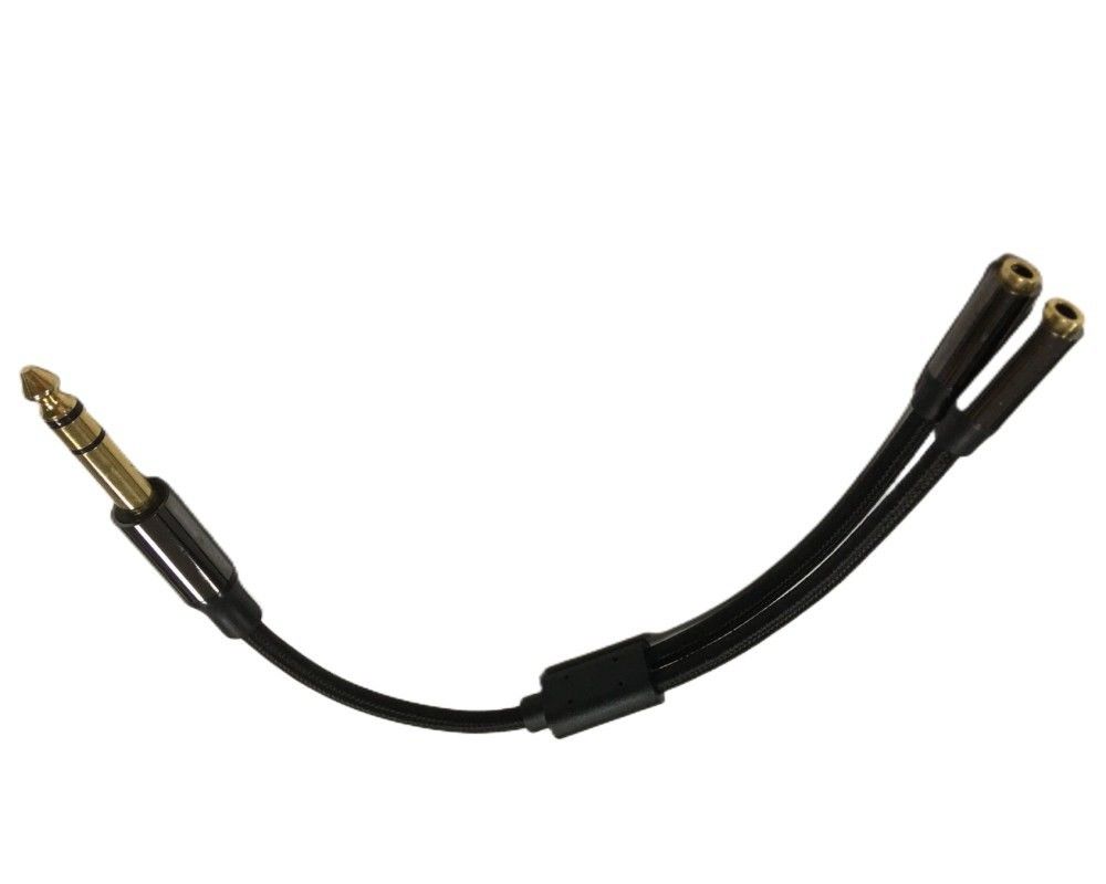 1 / 4 polegada fone de ouvido Splitter Cable Assembléia 2 Mulher para 1 macho cabo de áudio